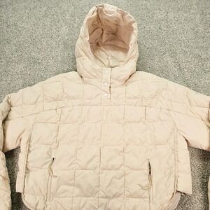 FLX‎ Quilted Puffer Cropped Hooded Jacket Beige Snap Front Size L